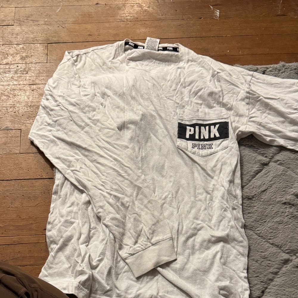PINK Victoria's Secret White Long Sleeve Tee with Black Accents